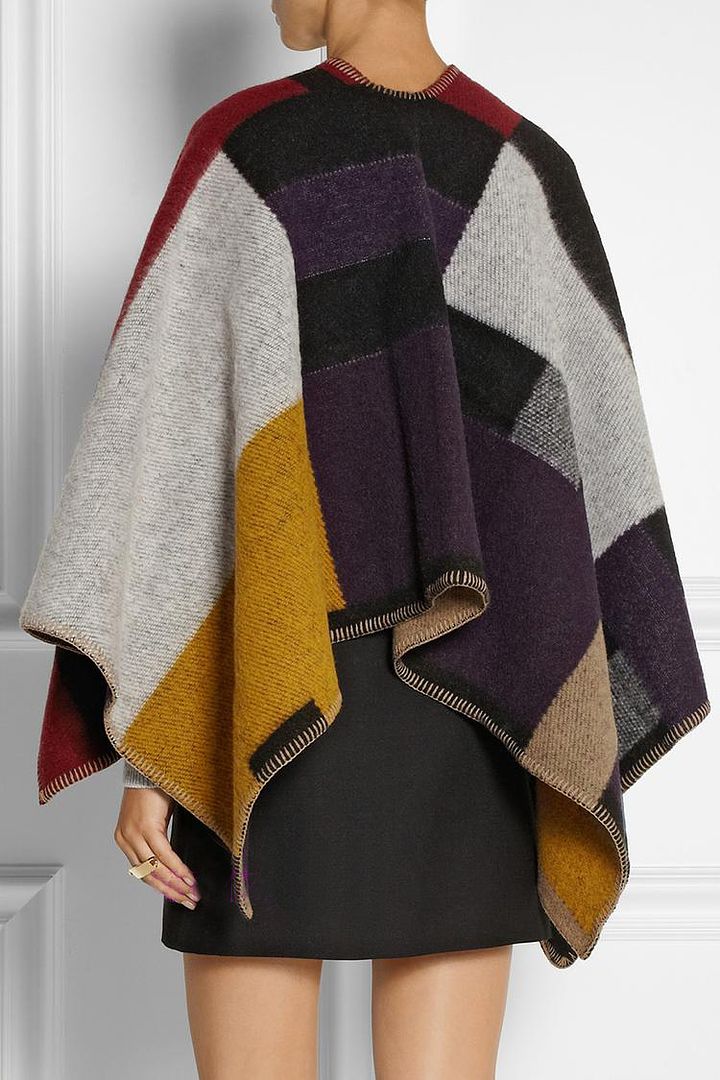 Women Winter Runway Multi color Coat Block blanket stitch cape poncho