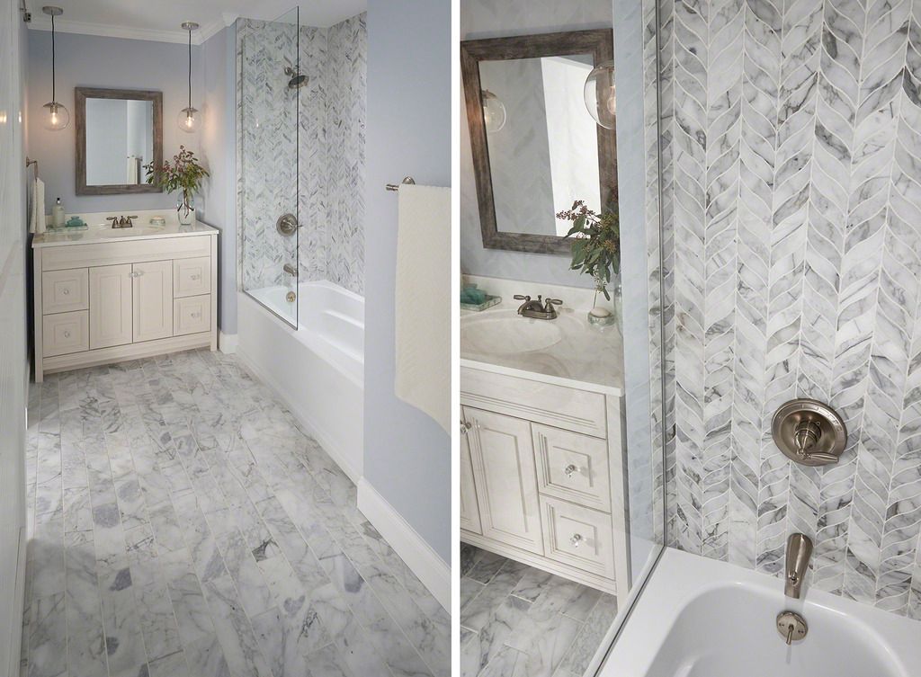 Beautiful white marble bathroom featuring Calacatta Cressa tiles