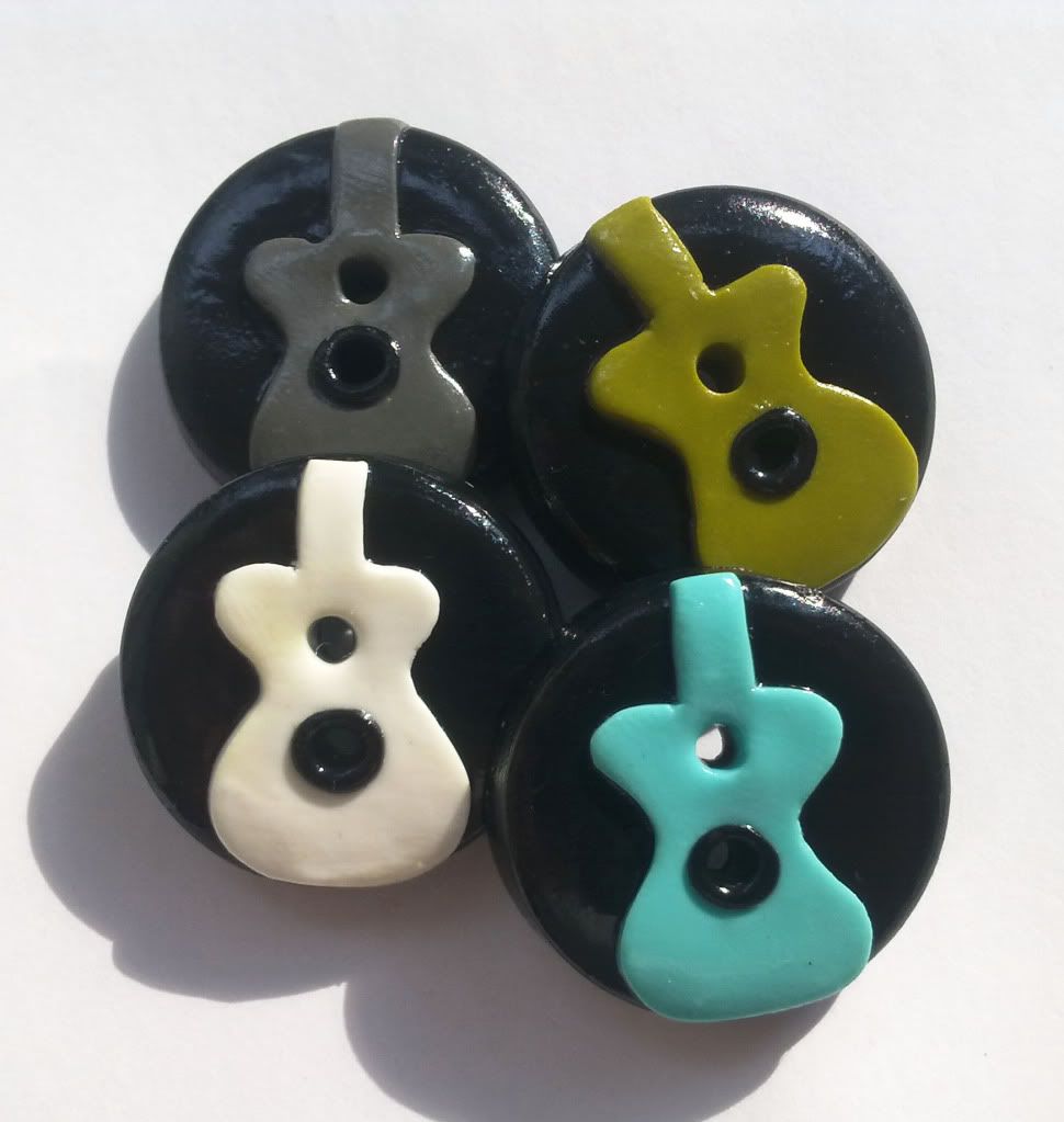 Guitars - set of 4 polymer clay buttons ( 3/4")