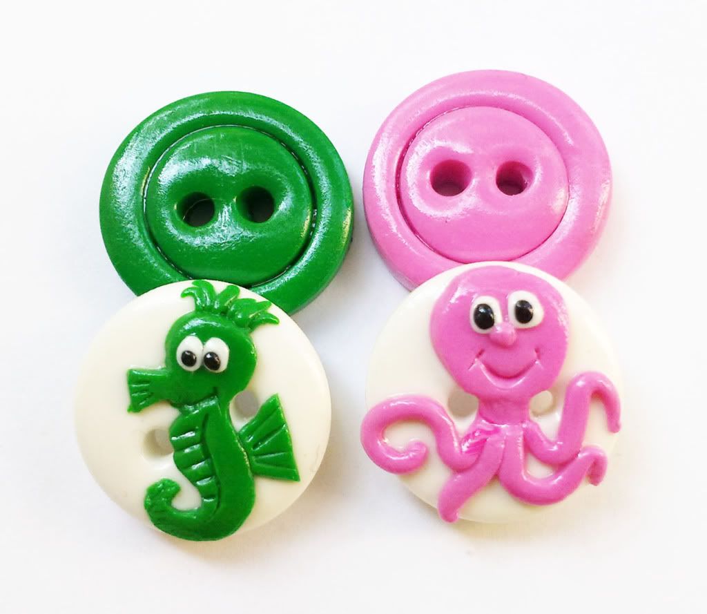 Octopus and Seahorse - set of 4 polymer clay buttons