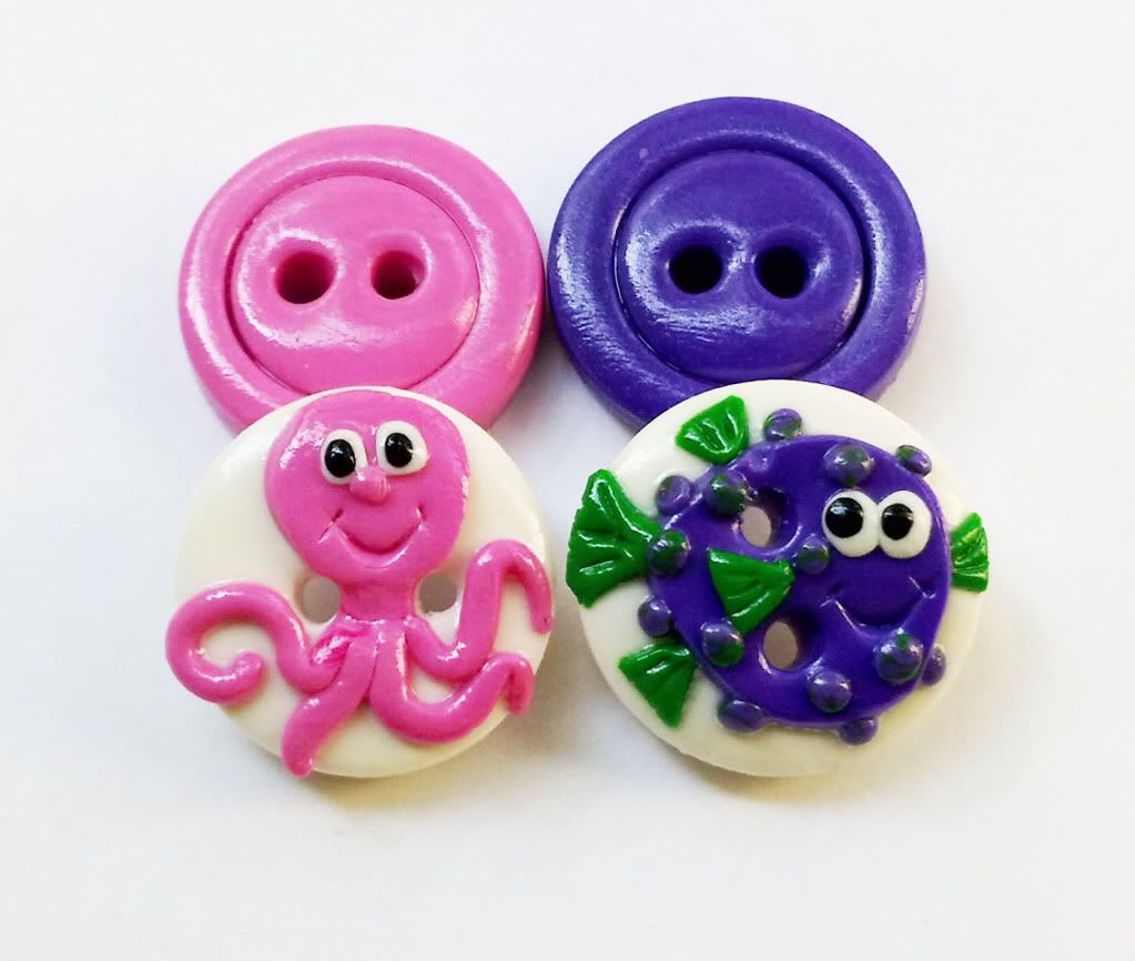 Octopus and Blowfish - set of 4 polymer clay buttons