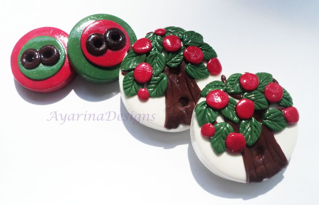 Apple tree - set of 4 polymer clay buttons