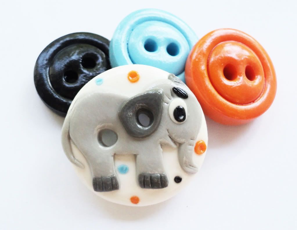 Little Elephant - set of 4 polymer handmade buttons