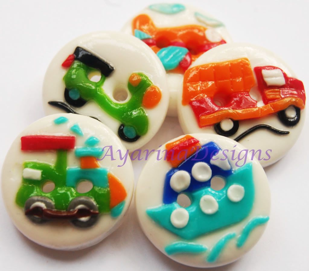 Mini vehicles - polymer clay handmade buttons