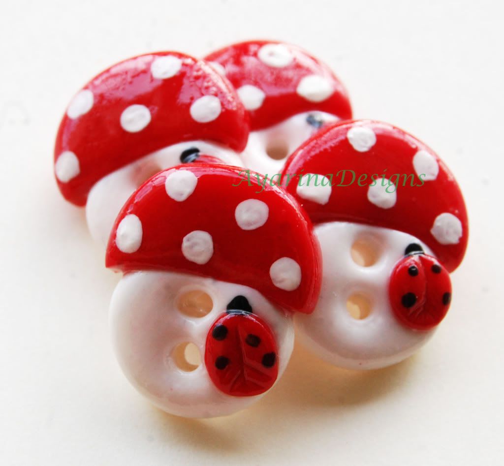 Mushrooms - set of 4 polymer clay handmade buttons