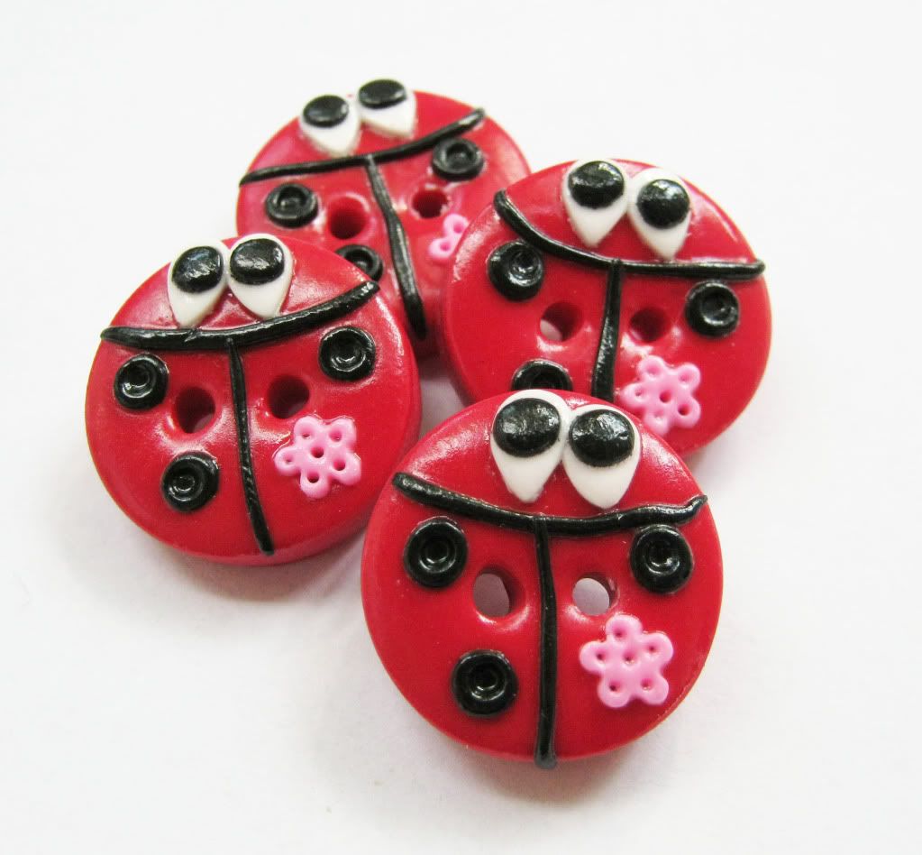 Lady bugs - set of 4 polymer clay handmade buttons