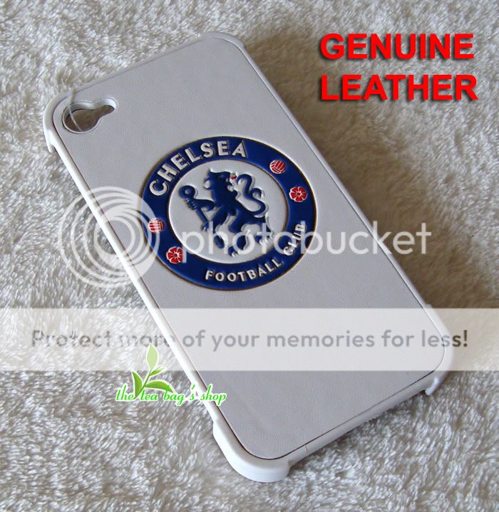 CHELSEA FOOTBALL FC *Genuine LEATHER WHITE iPhone 4 4S BACK CASE COVER 